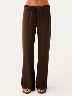 NWT DEACON SATIN SILK LOW RISE Brown Drawstring Wide-Leg Lounge Pants